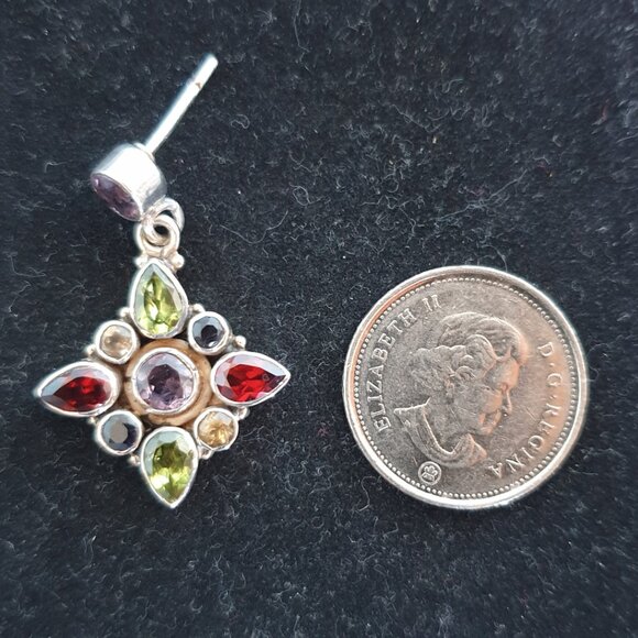 ✨ Gorgeous Vintage Multi-Gemstone Dangle Earrings – 925 Sterling Silver ✨ - Picture 4 of 10